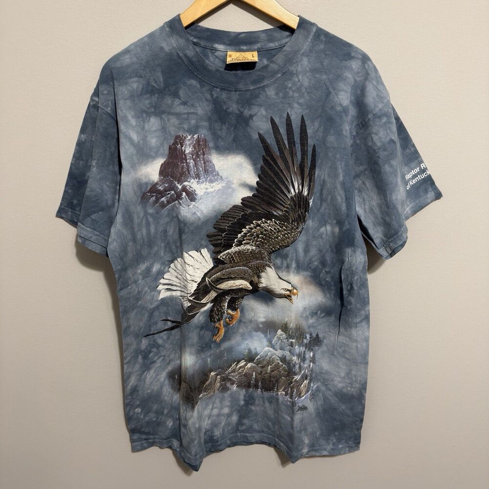 The Mountain Eagle T Shirt Mens L Blue Hand Dye Cotton Vtg 1997 Blaylock 90s